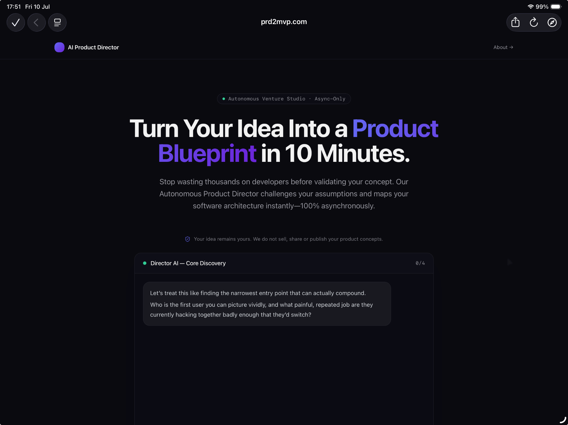 PRD to MVP website screenshot